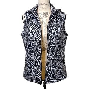 Jane Ashley Zebra Print‎ Puffer Vest Jacket Zipper Front Animal Print